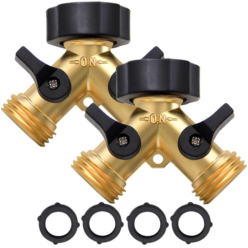 Twinkle Star 2 Pack Garden Hose Splitter 2 Way  Heavy Duty Brass Connector Tap Splitter  Y Connector Brass Garden Hose Adapter with 2 Valves - Image 1